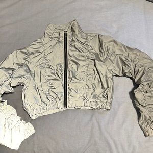 Reflective crop top jacket silver